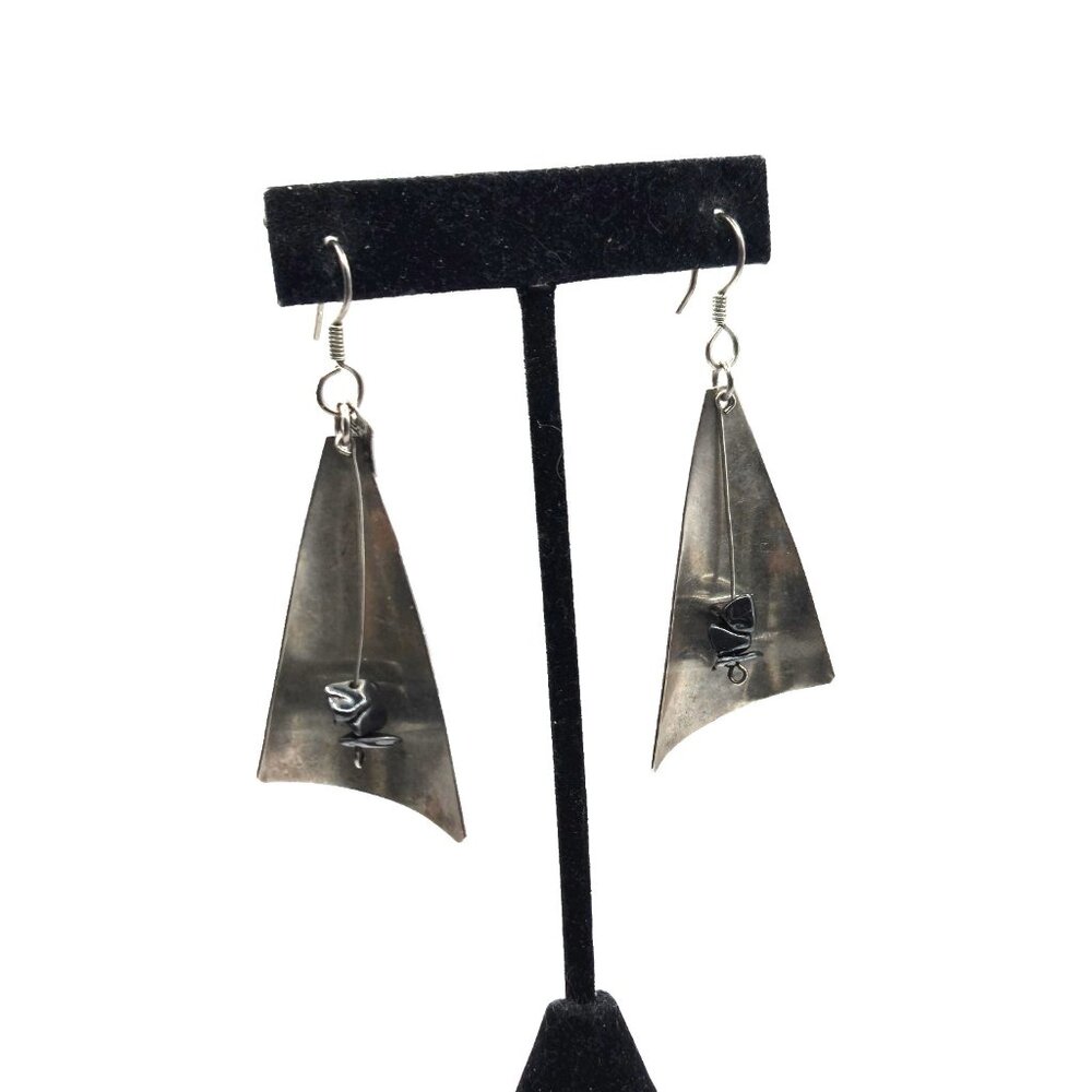 Vintage Mexican Sterling Silver Modernist Dangle Earrings Sculptural 925
